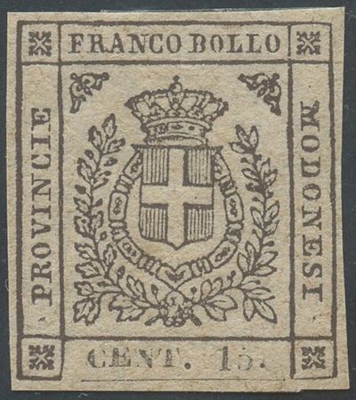 Modena, 15 centesimi bruno scuro n. 13a, 1859
