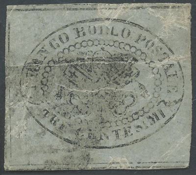 Pontificio - II Emissione, la Serie con il Raro 3 Cent. Grigio Usato, Certificato.