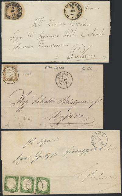 Sicilia, Annulamenti postali su lettere provenienti da Caltagirone, Modica e Catania, 1861