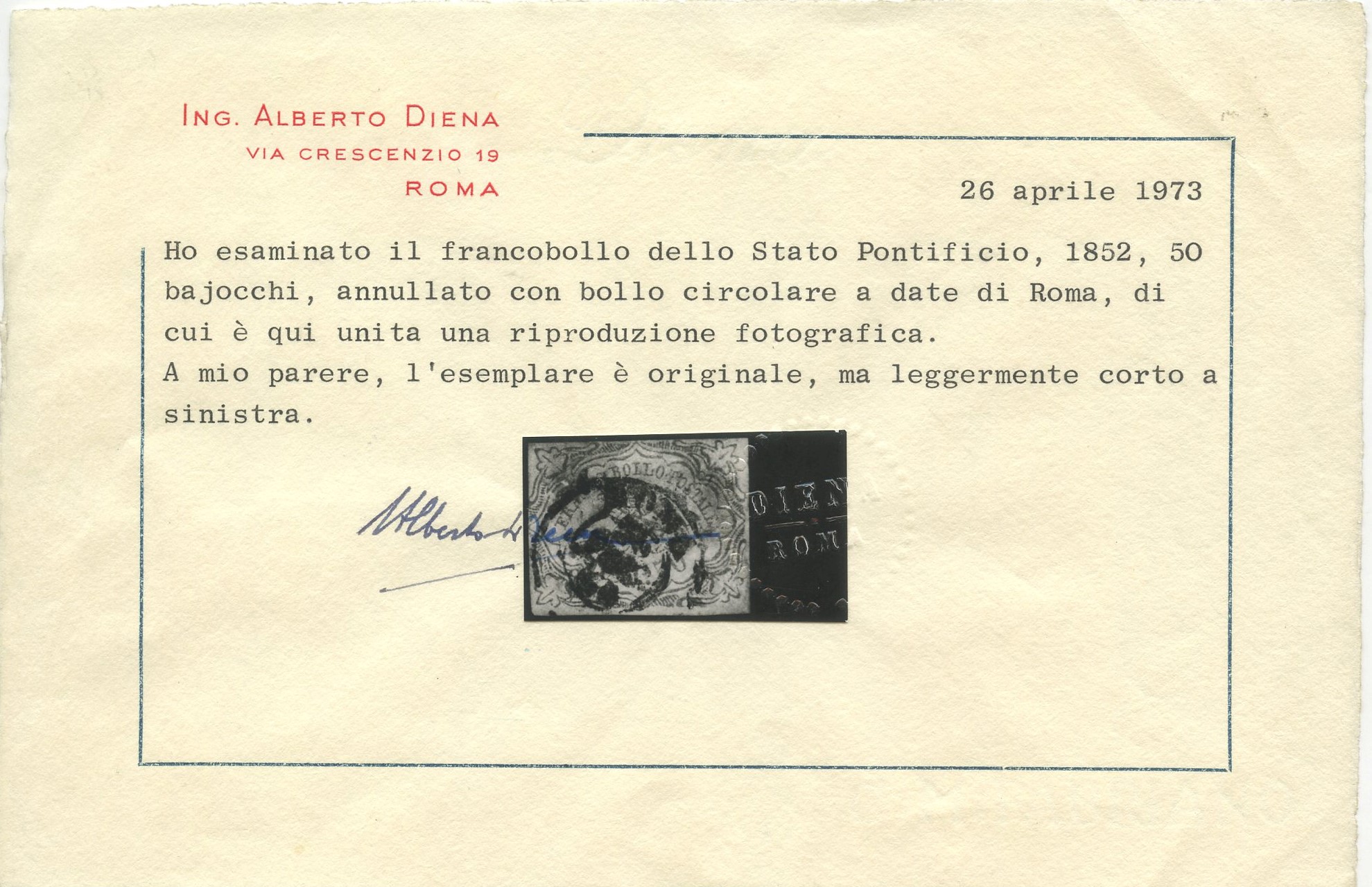 Pontificio - 50baj. Annullato Tramite il DC di Roma in Azzurro.