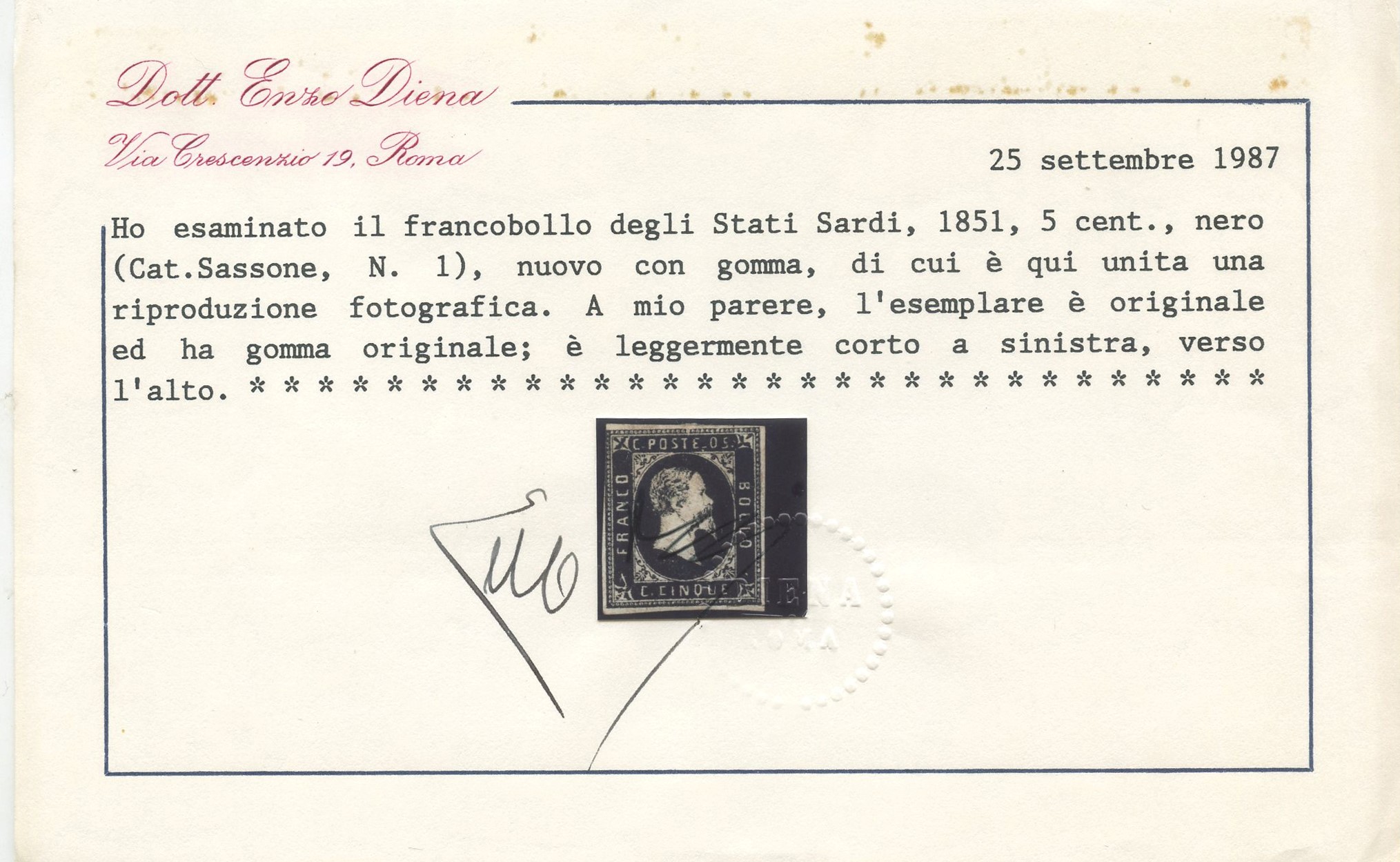 Sardegna / i Emissione - 5 Cent. N.1 Nuovo