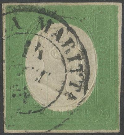 Emilio Diena (cert.), Enzo Diena (cert.), 5 centesimi verde, Sardegna (III emissione) n. 5d