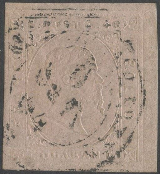 Sardegna, II emissione, 40 cent. rosa chiaro n.6, 1853, usato