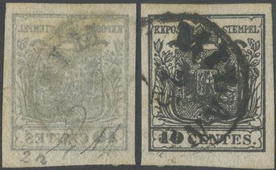 Alberto Diena, Lombardo-Veneto, 10 centesimi nero con decalco
