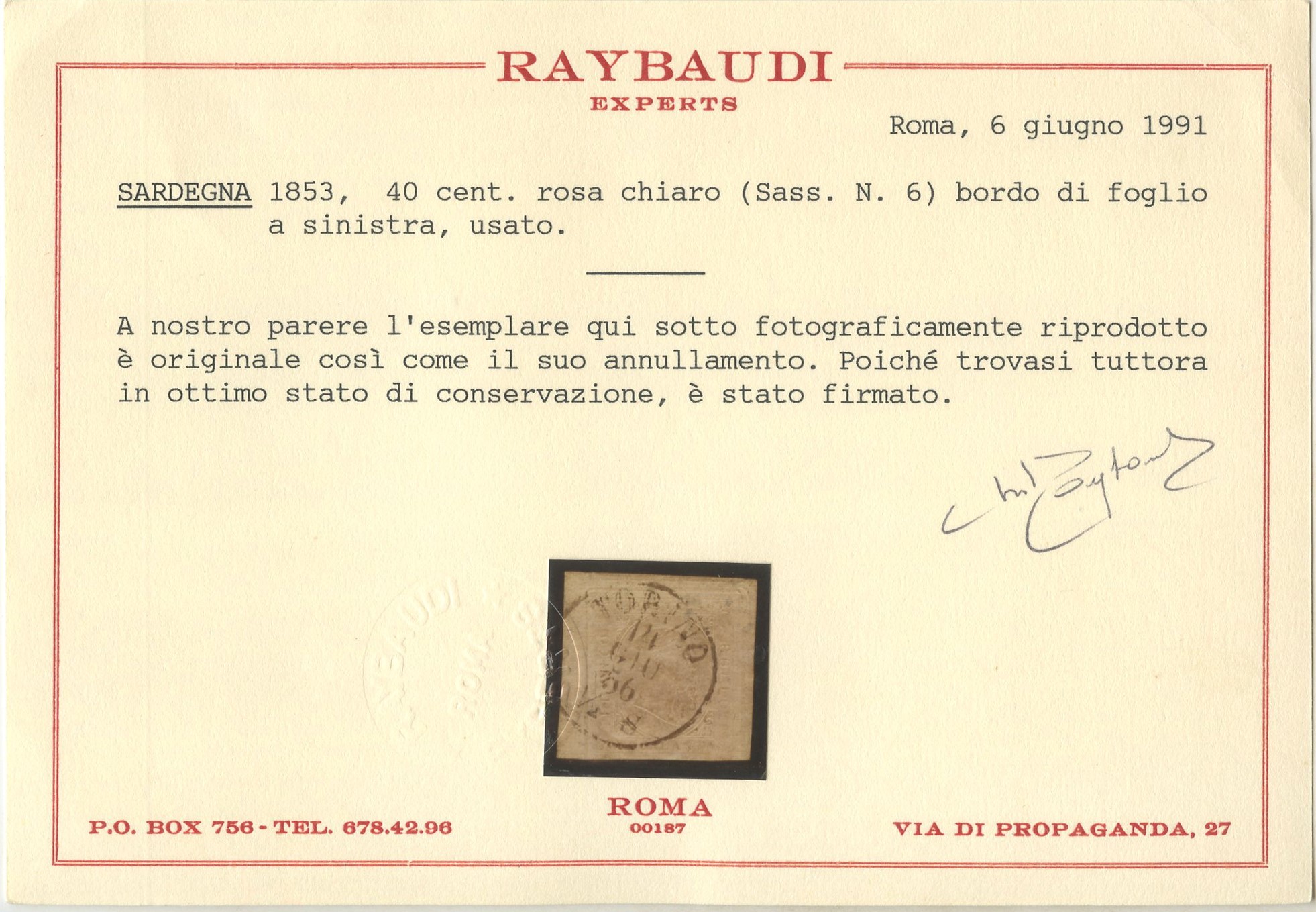 Sardegna / II Emissione - 40 Cent. Rosa Chiaro
