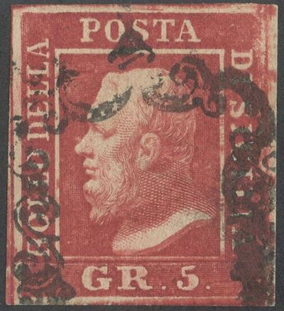 Sicilia, 5 gr. Carminio Scuro n. 9b, 1859