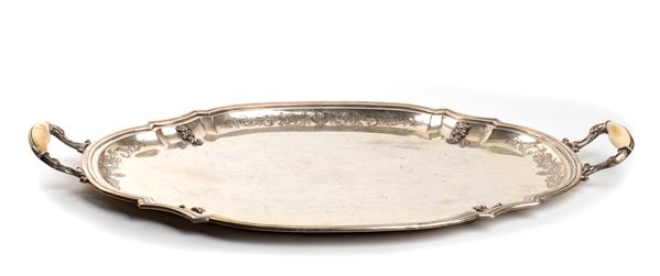 Italian Art déco silver and ivory tray