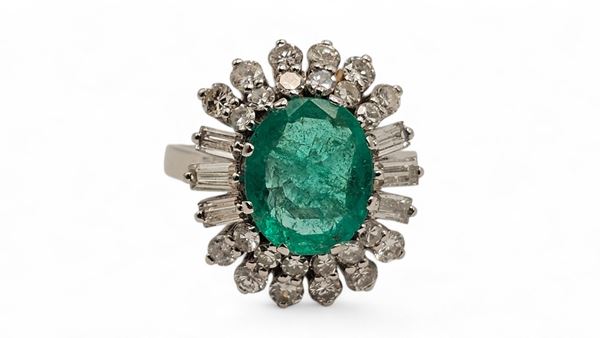 Emerald diamond gold ring