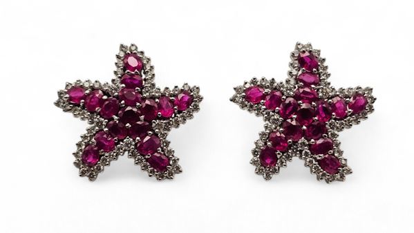 Starfish gold ruby diamond pair of earrings