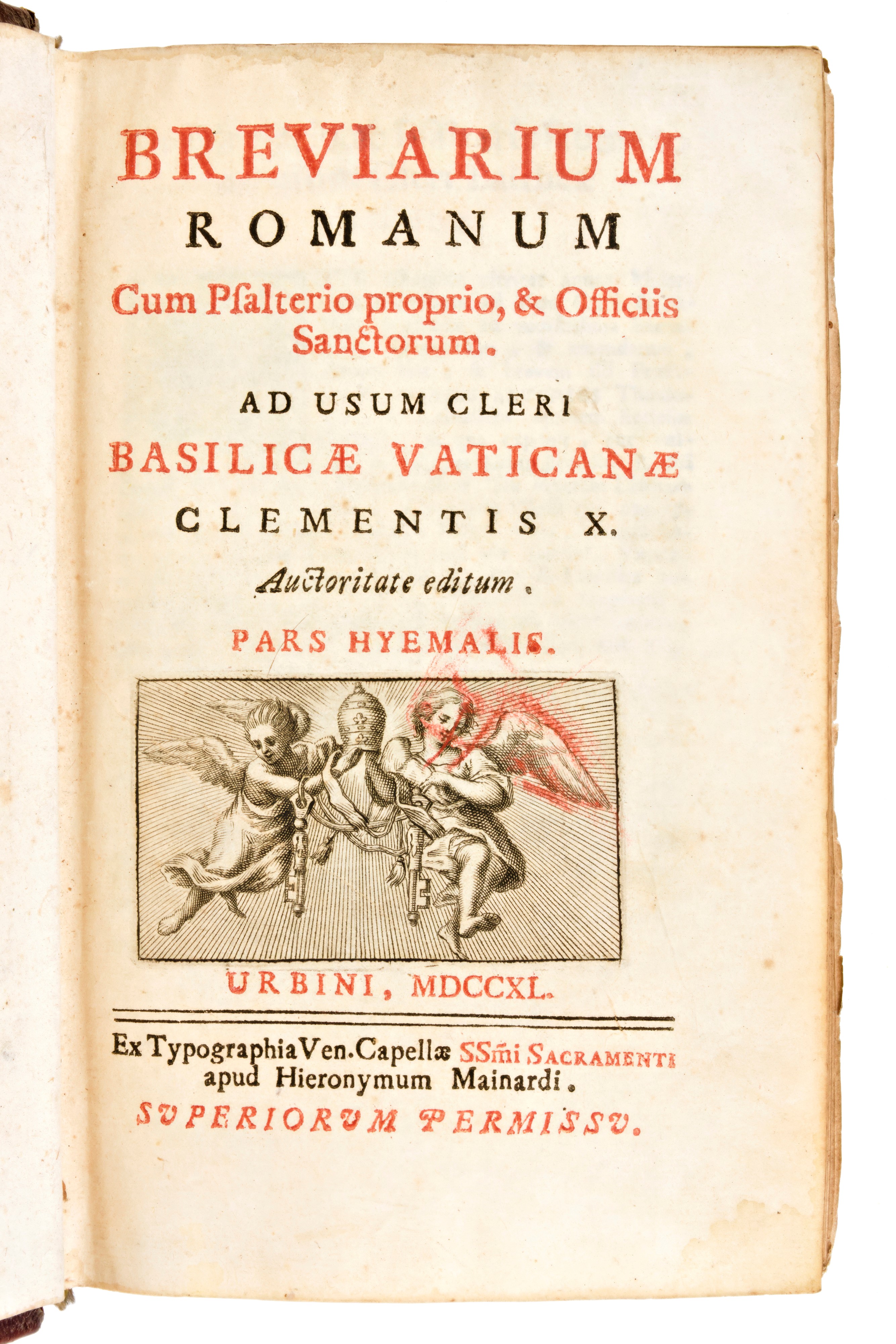 [legature alle Armi] Breviarium Romanum... Pars Hiemalis. Urbini, Mainardi 1740 - Uffizio della S...