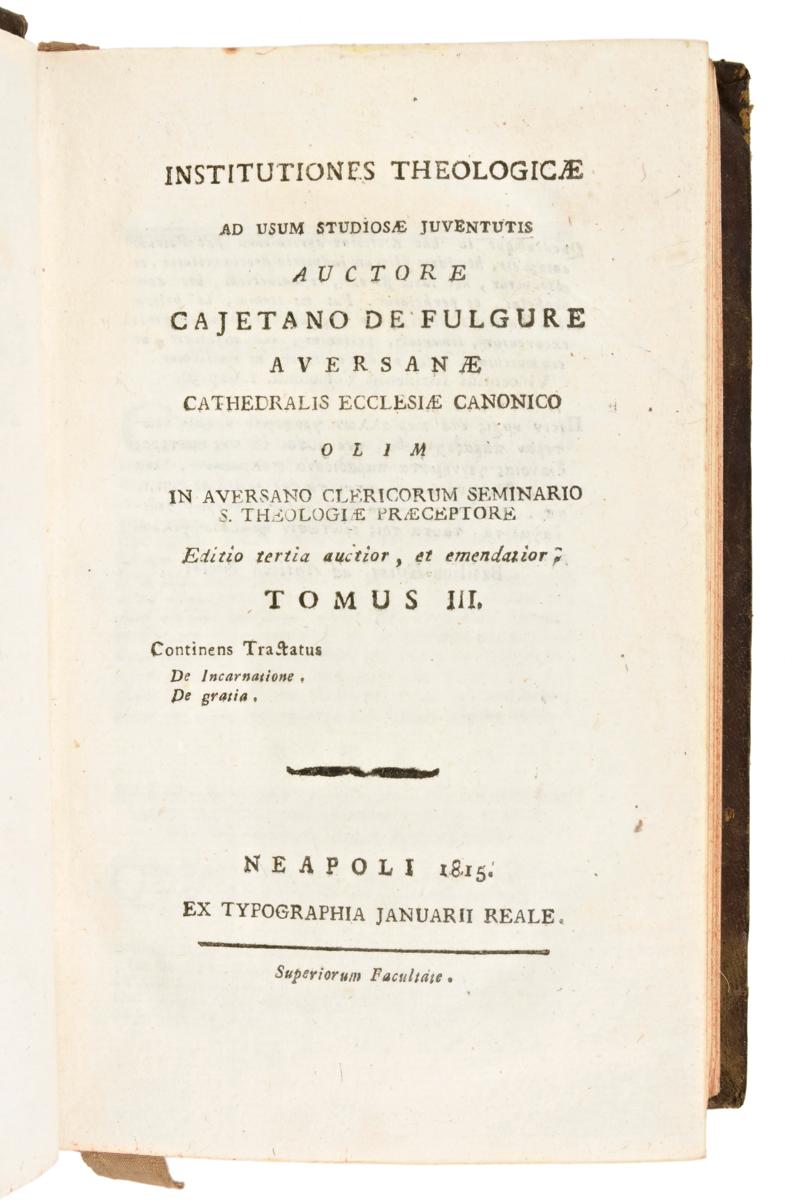 [legatura alle Armi] De Folgore, Gaetano : Institutiones Theologicae Ad Usum Studiosae Juventutis...