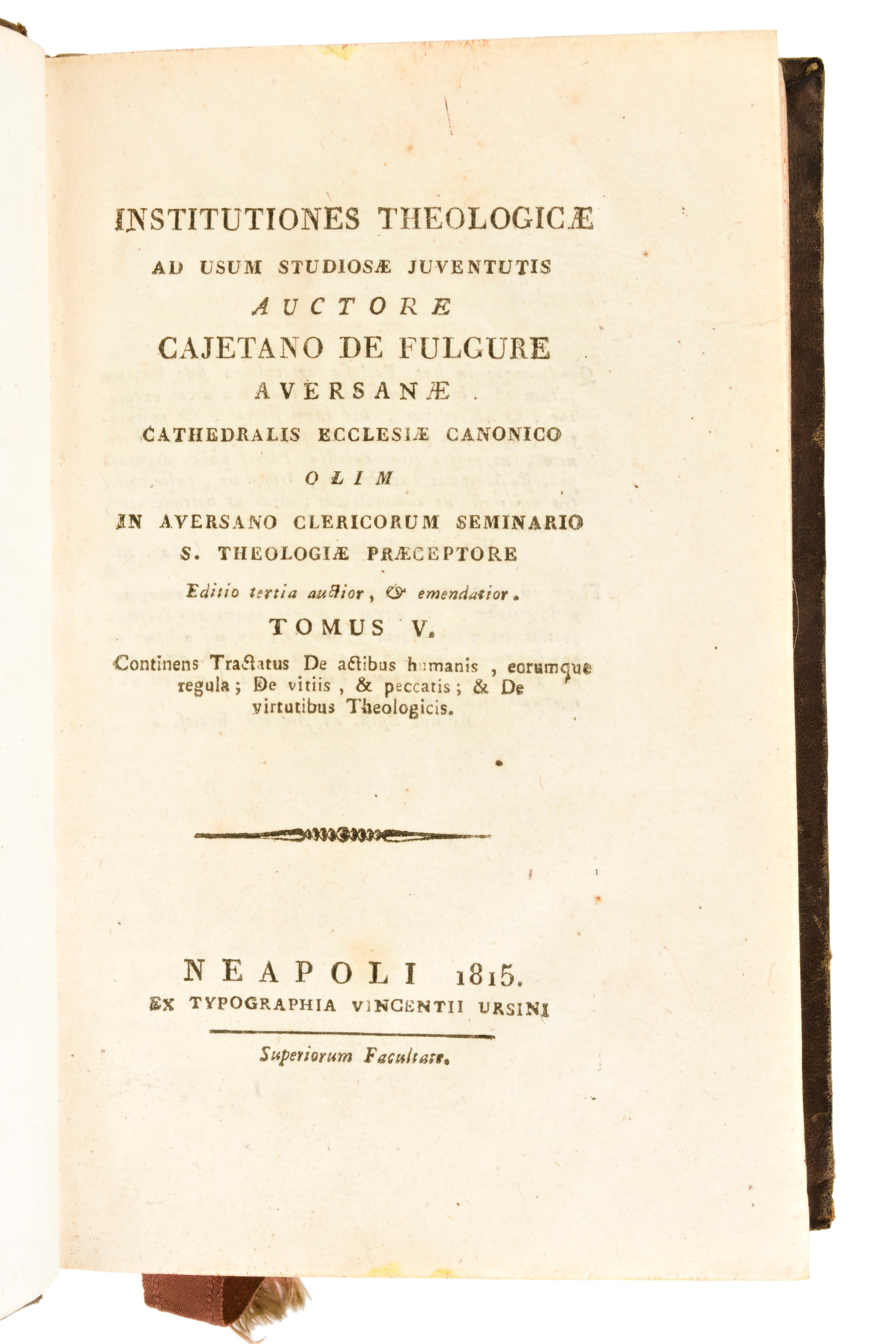 [legatura alle Armi] De Folgore, Gaetano : Institutiones Theologicae Ad Usum Studiosae Juventutis...