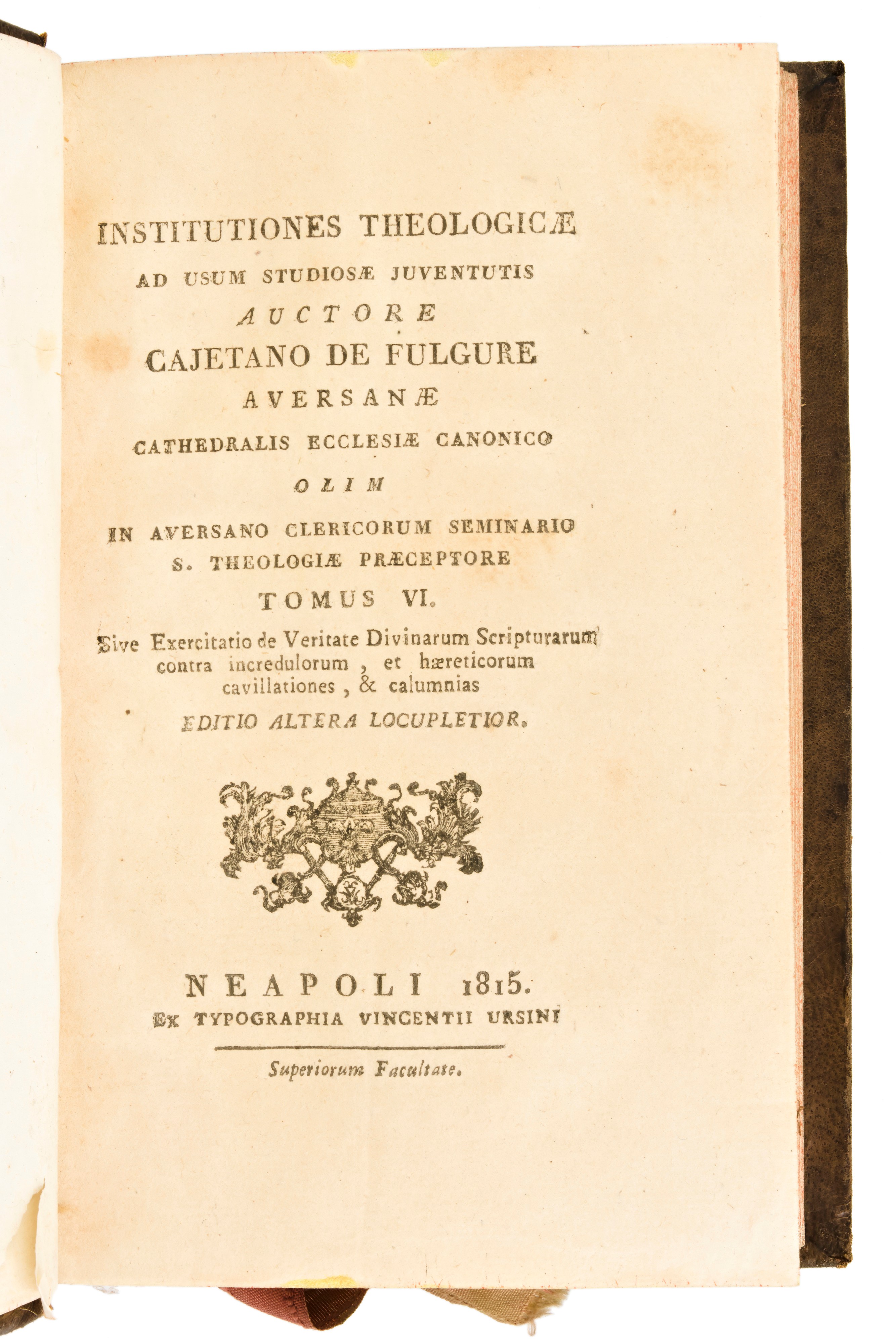 [legatura alle Armi] De Folgore, Gaetano : Institutiones Theologicae Ad Usum Studiosae Juventutis...