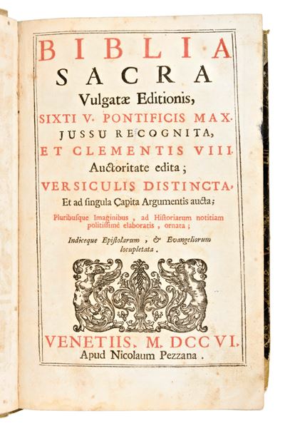 [bibbia Figurata] Biblia Sacra Vulgatae Editionis. in Venetia, N. Pezzana, 1706