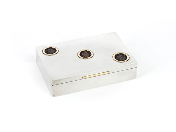 BULGARI - Sterling silver and gold case with coins