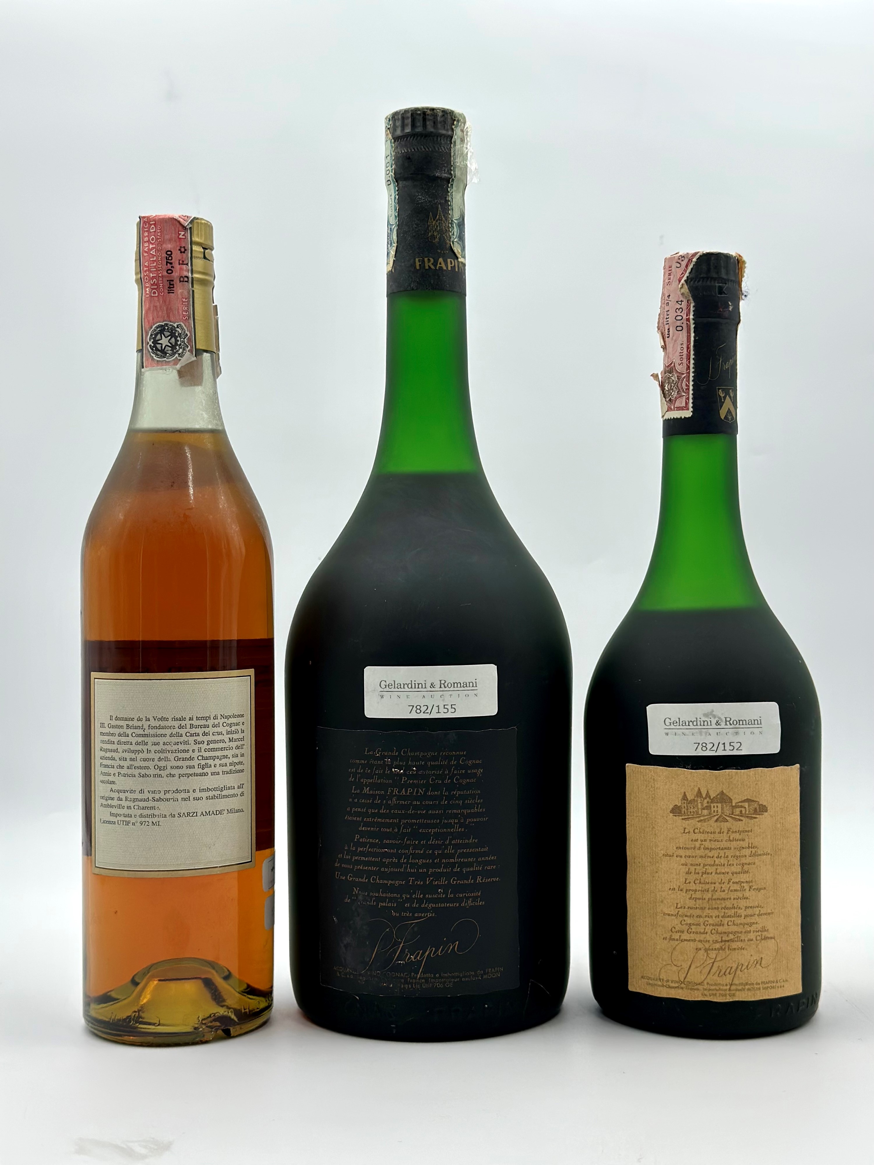 Ragnaud Sabourn Cognac X.o. - Frapin, Cognac Très Vieille Grand Riserve - Château De Fontpinot, C...