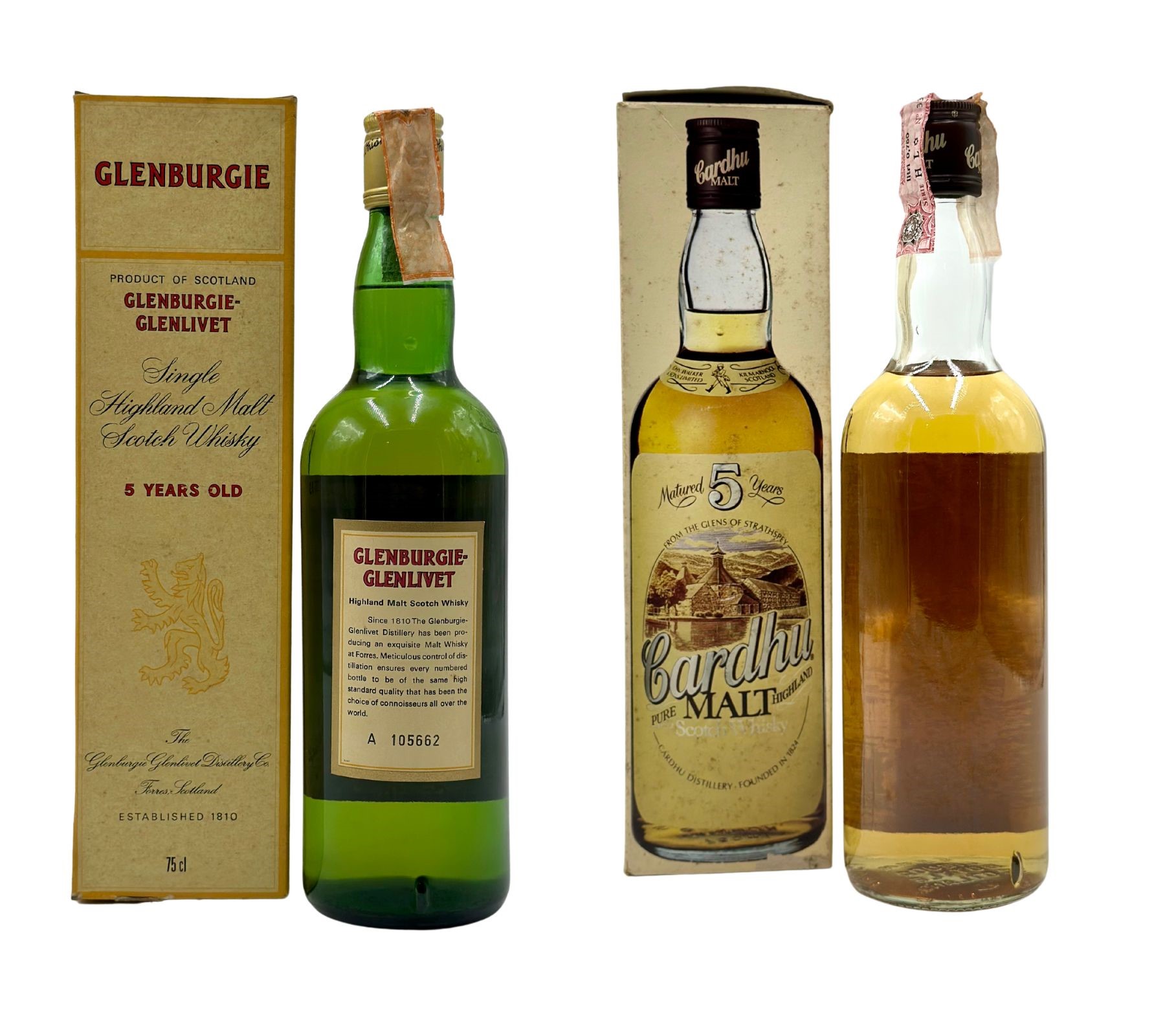 Cardhu, Malt Scotch Whisky 5 Years Old - Glenburgie Glenlivet, Scotch Whisky 5 Years Old