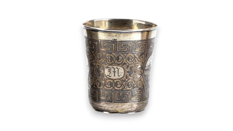 Argentiere sconosciuto, Tazza/becher russo in argento e niello, Mosca 1866