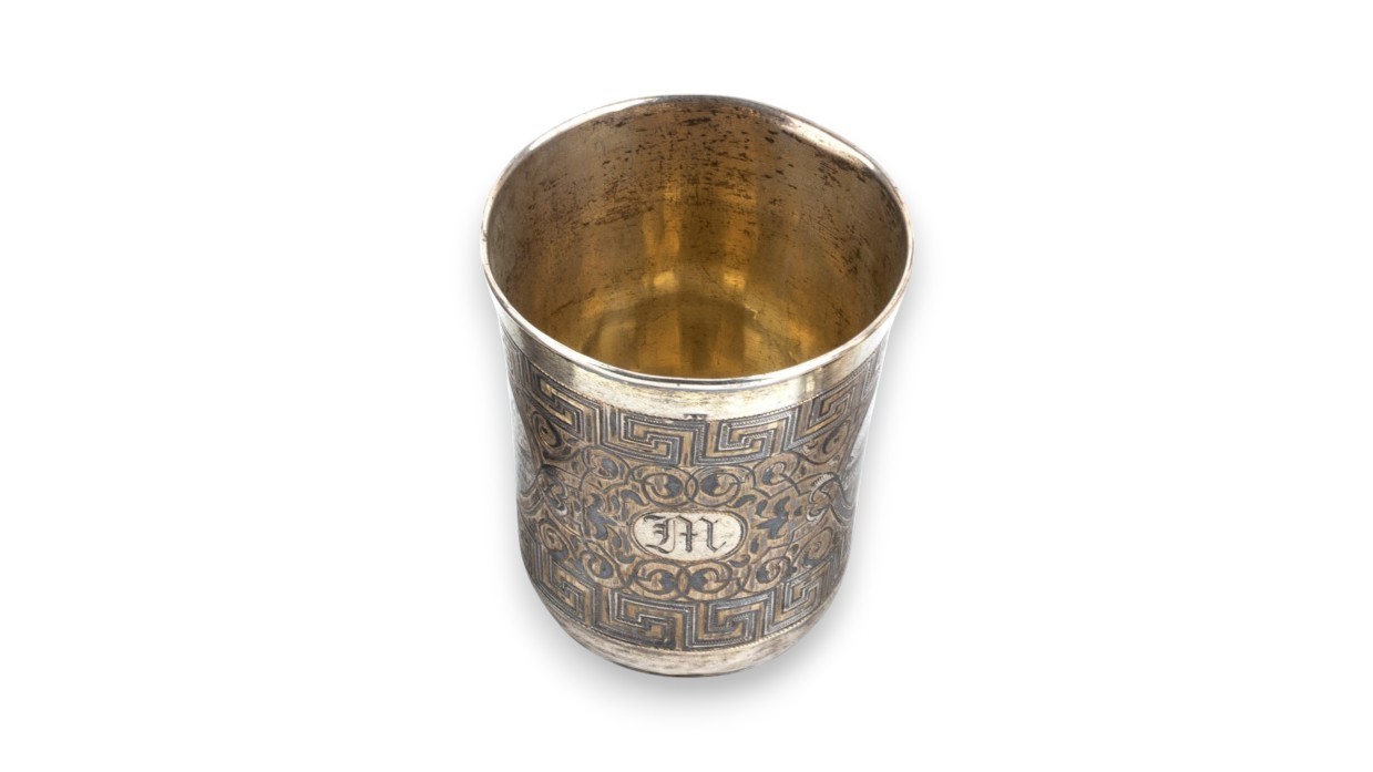 Argentiere sconosciuto, Tazza/becher russo in argento e niello, Mosca 1866
