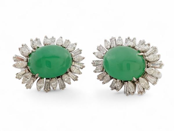 Jadeite jade diamonds gold earrings