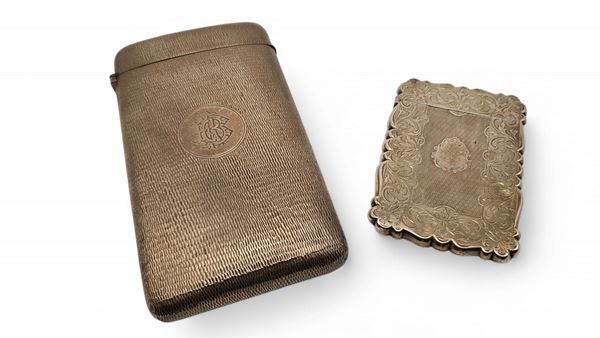 An English sterling silver cigar case and card case