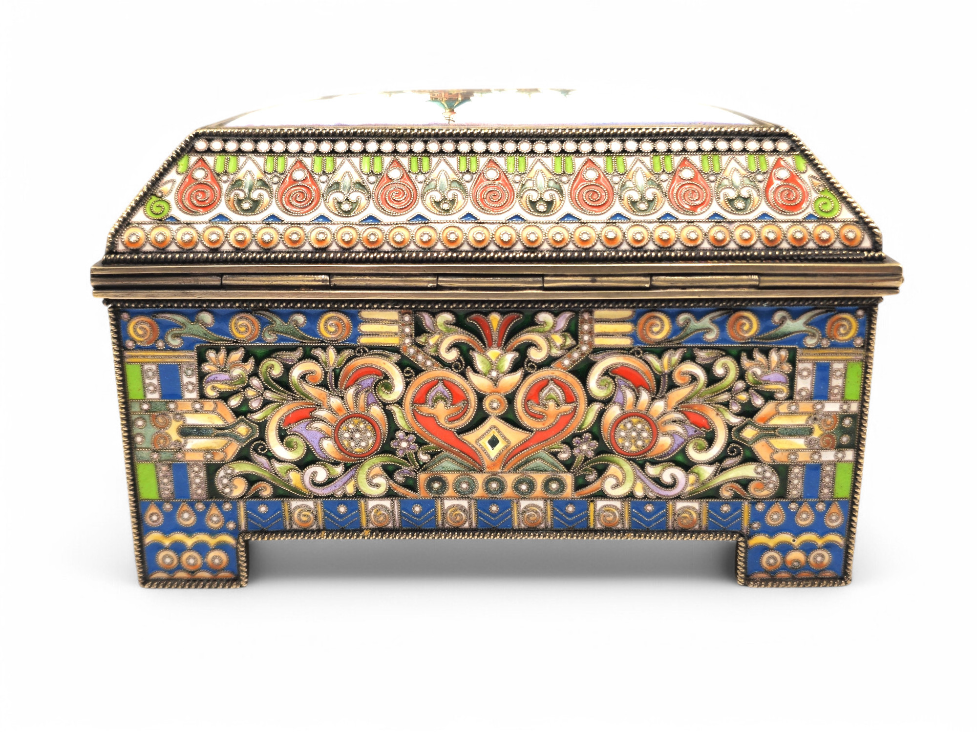 Grachev Brothers - Cofanetto russo in argento dorato e smalti cloisonné