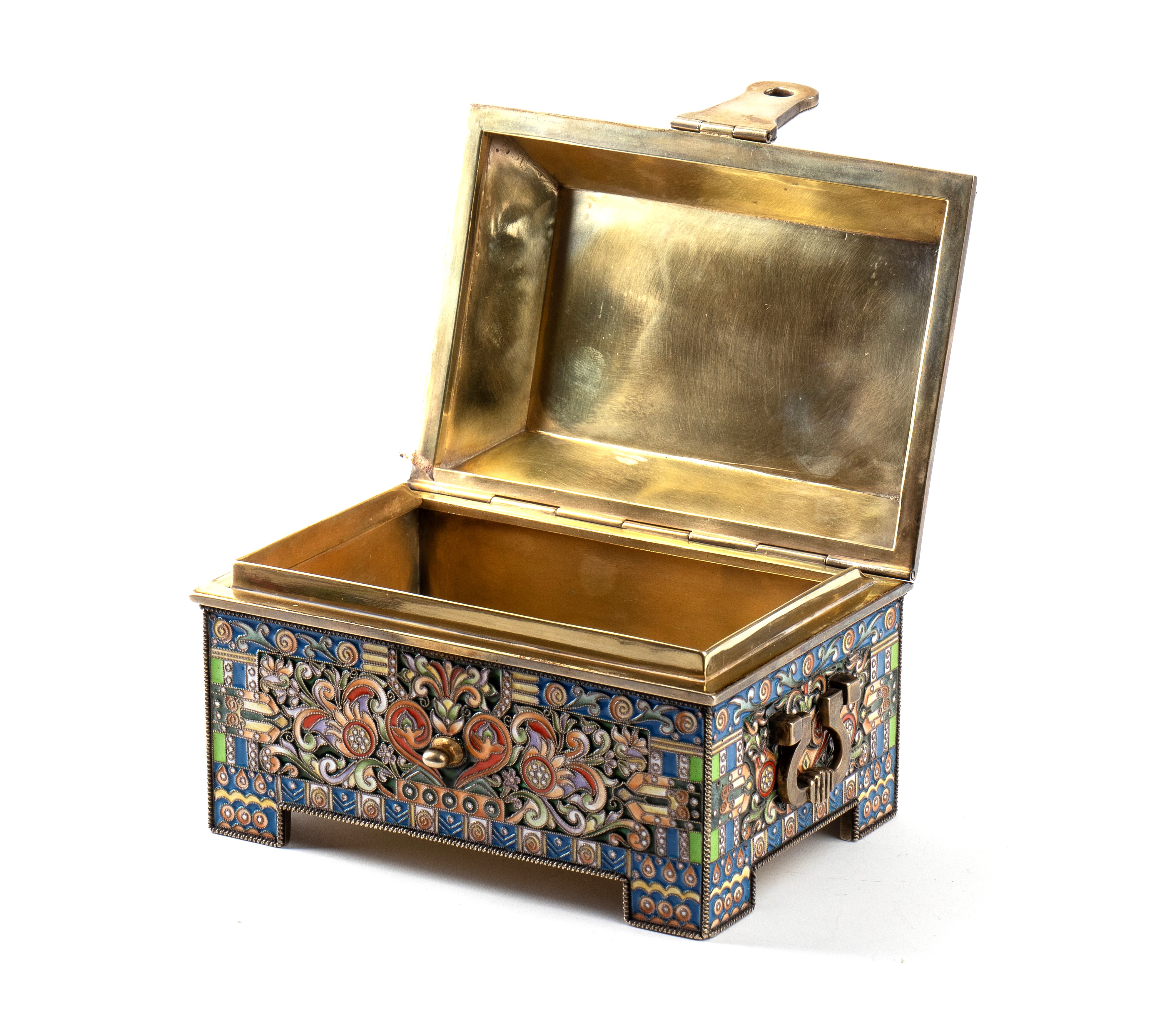 Grachev Brothers - Cofanetto russo in argento dorato e smalti cloisonné