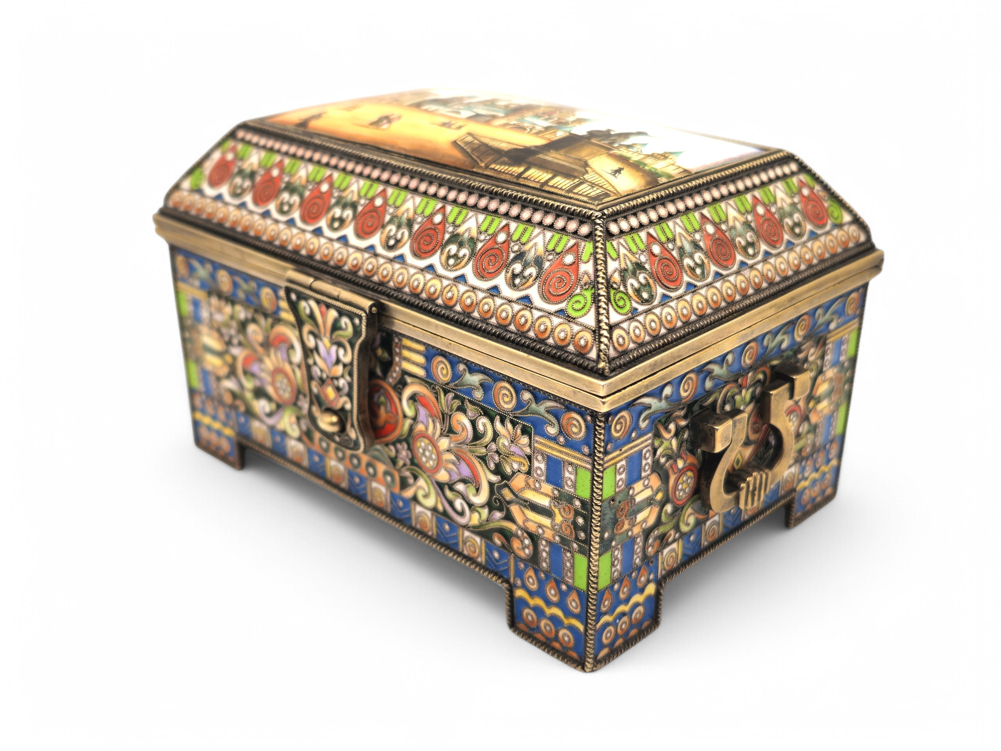 Grachev Brothers - Cofanetto russo in argento dorato e smalti cloisonné