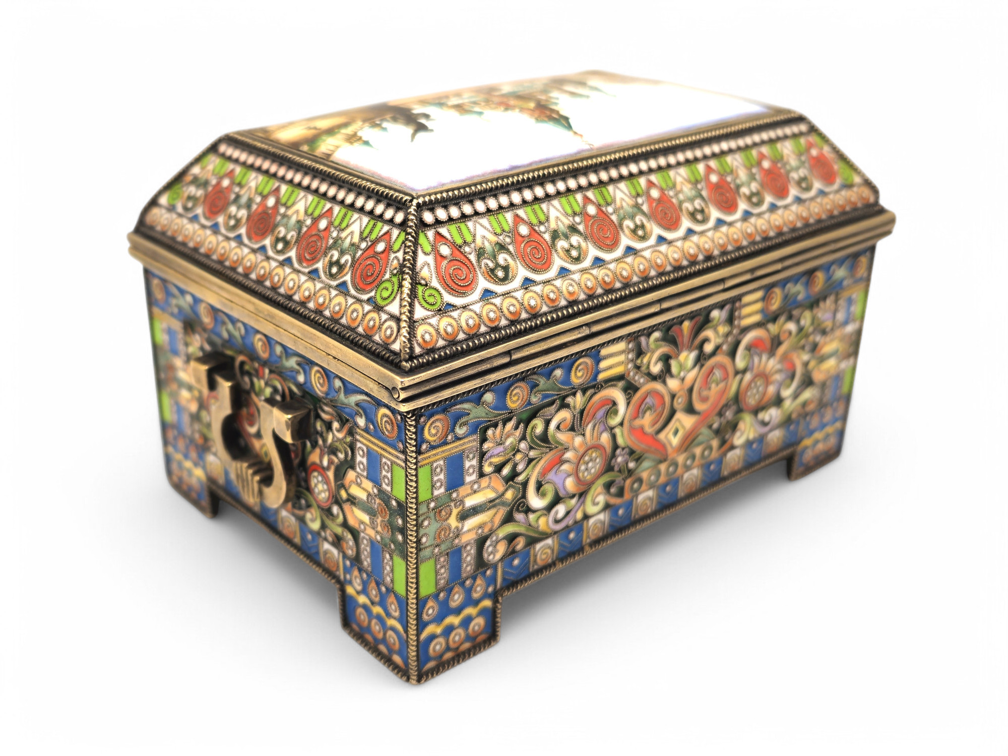 Grachev Brothers - Cofanetto russo in argento dorato e smalti cloisonné