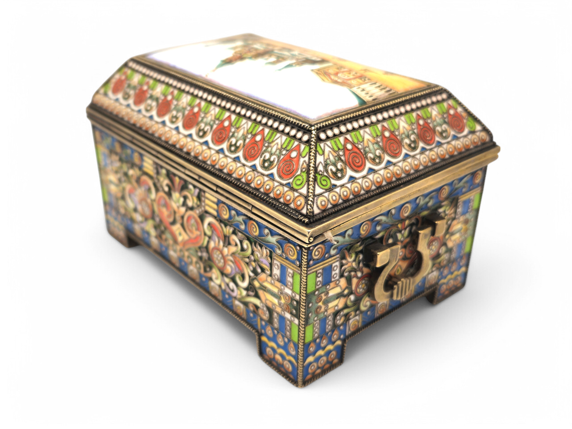 Grachev Brothers - Cofanetto russo in argento dorato e smalti cloisonné