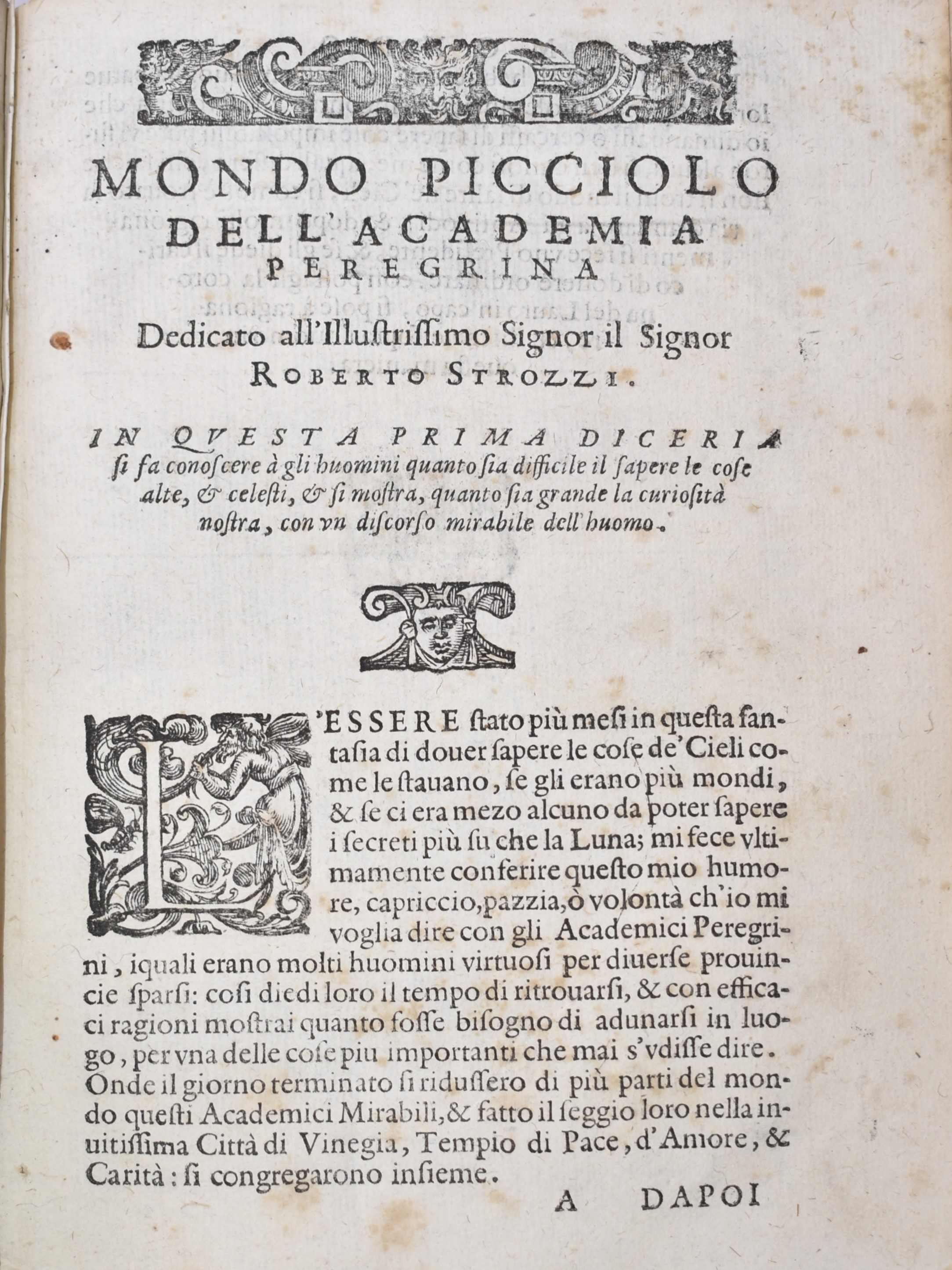 Doni, Anton Francesco Mondi Celesti Terrestri Et Infernali. De gli Accademici Pellegrini. Espurga...
