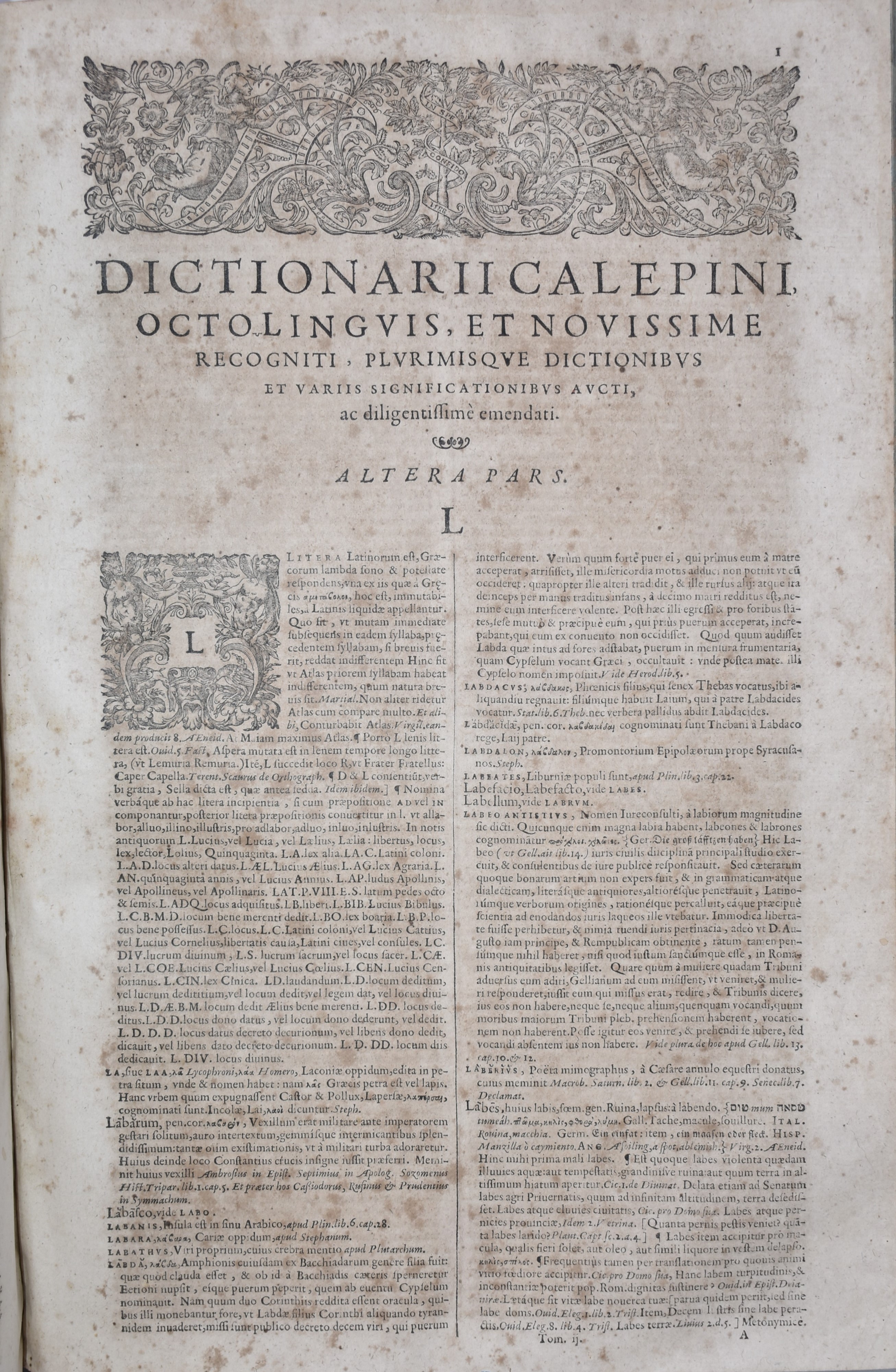 Calepino, Ambrogio Ambrosii Calepini Dictionarium Octolingue, in Quo Latinis Dictionibus Hebraeae...