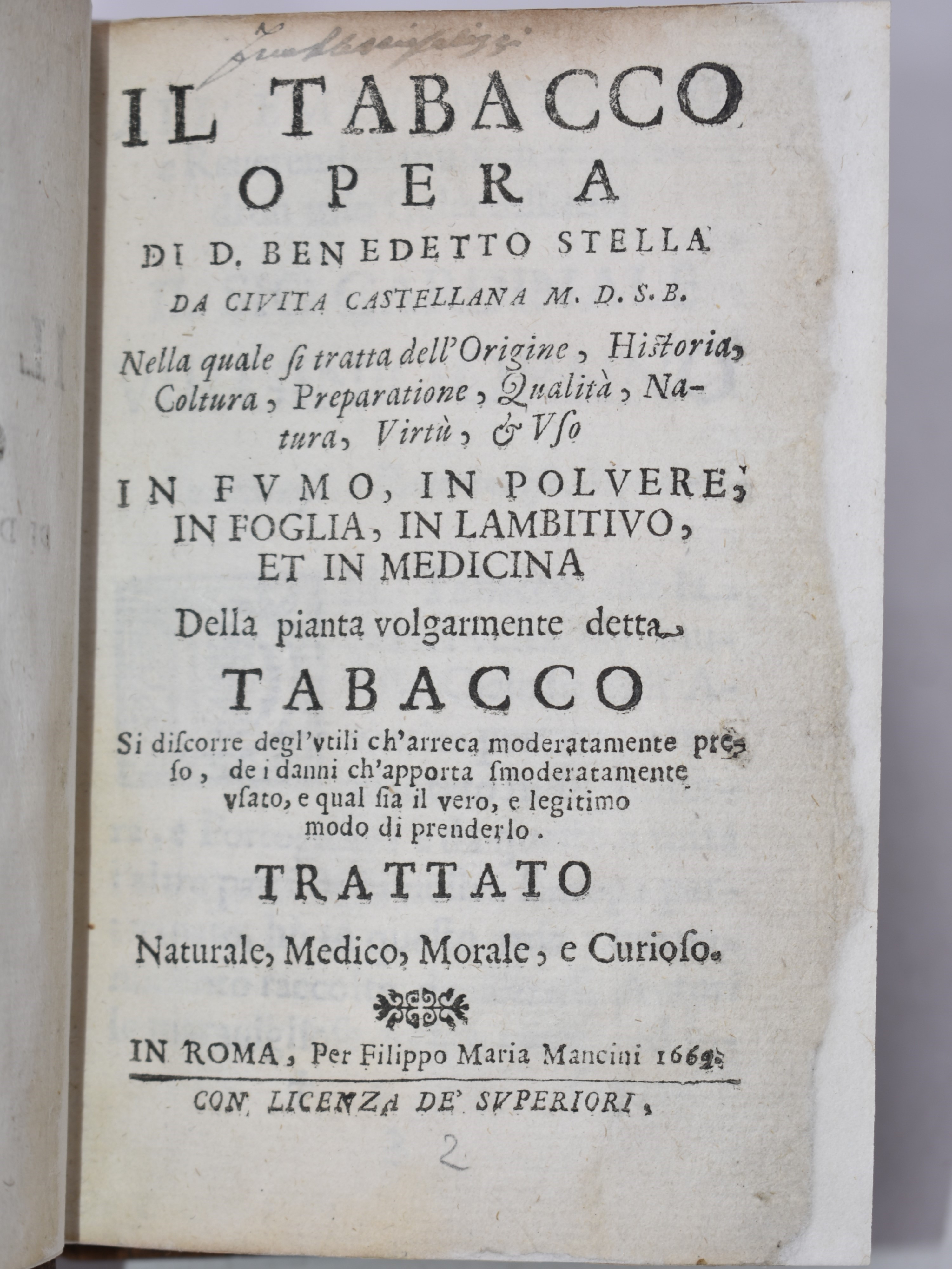 Stella, Benedetto: il Tabacco. Opera di D. Benedetto Stella da Ciuita Castellana M.D.s.b. nella Q...
