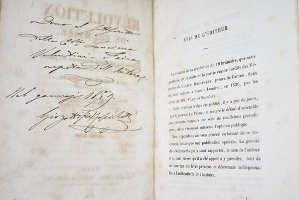 Bonaparte, Lucien: RÉVOLUTION DE BRUMAIRE. RELATION DES PRINCIPAUX EVENEMENTS DES JOURNEES DES 18 ET 19 BRUMAIRE. DEUXIEME EDITION. Paris, 1846, Charpentier.