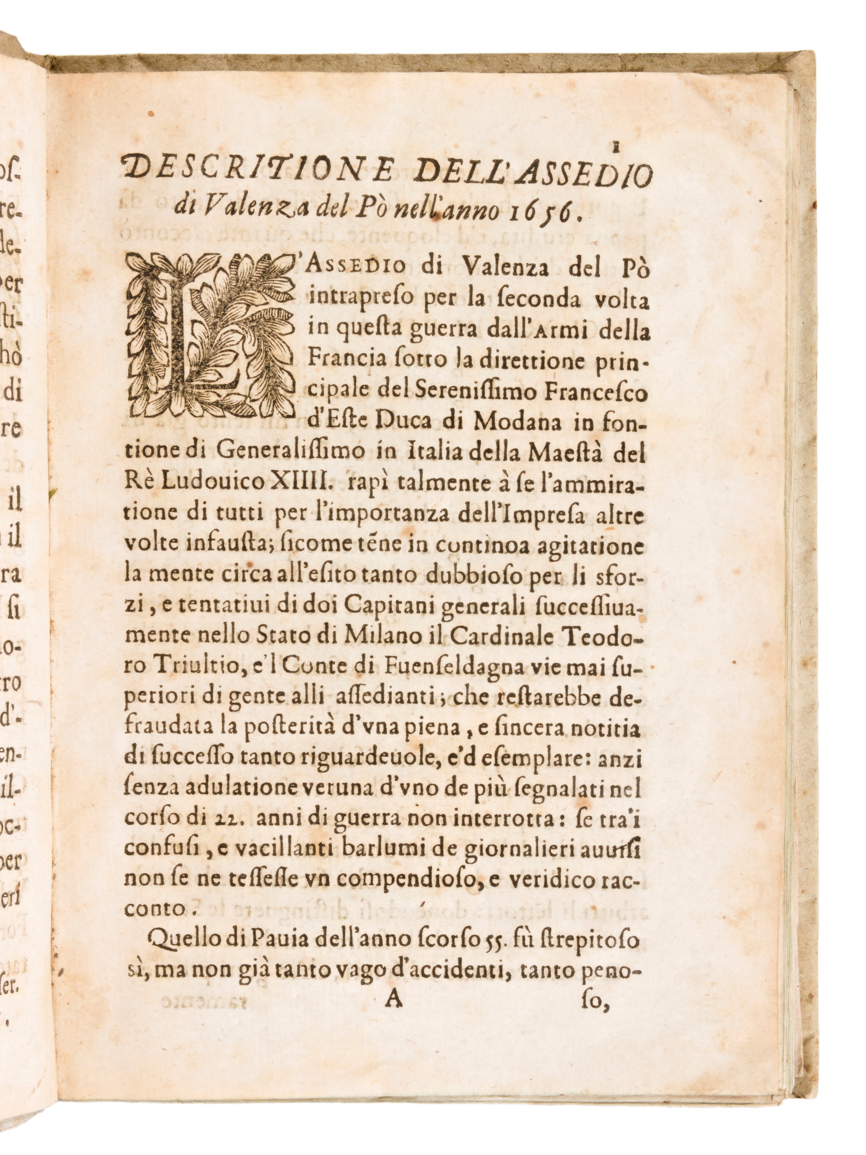 Socini, Antonio : L'assedio di Valenza del Po Dell'anno 1656, Descritto e Già Stampato Senza Data...