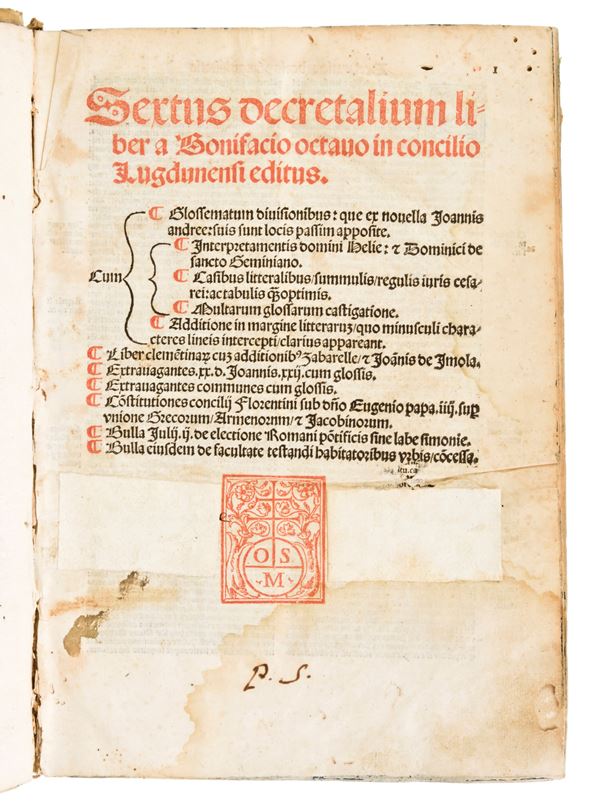 [Diritto canonico] Sextus decretalium liber a Bonifacio octavo in Concilio Lugdunensi editus... Venetijs, per heredes Octauiani Scoti sociosque, 1525