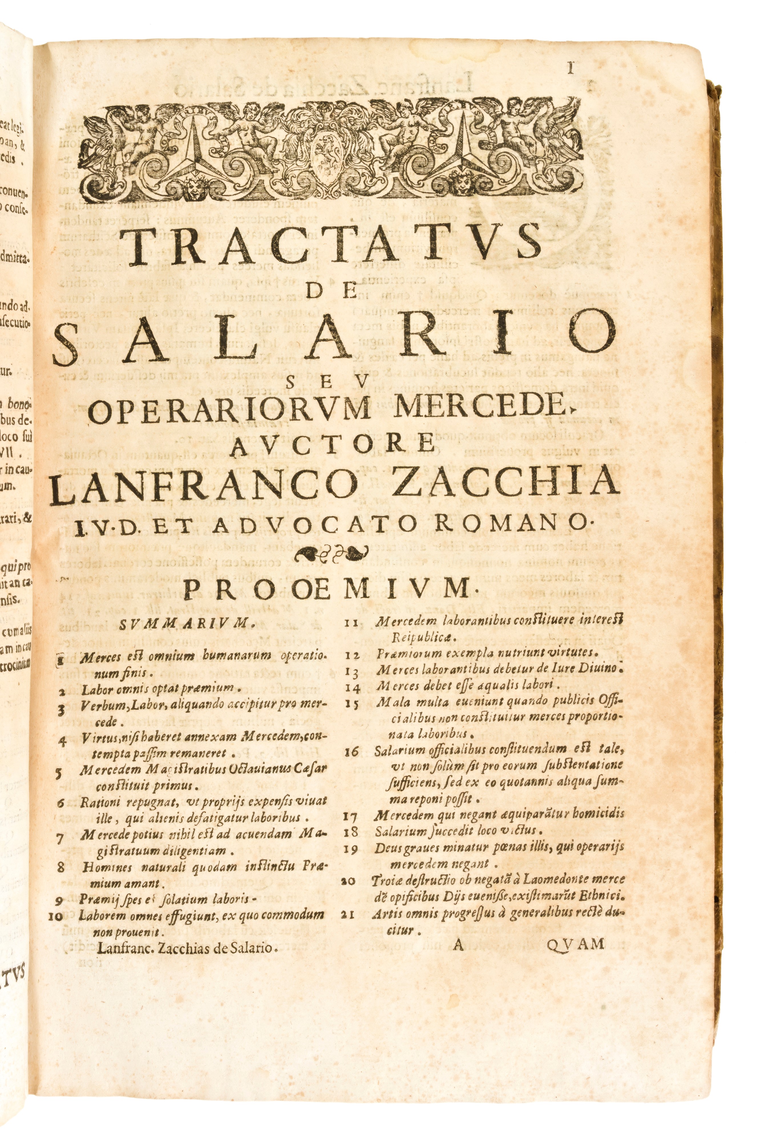 [economia] Zacchiae, Lanfranci : Et Advocati Romani De Salario,... in Romae, N. Tinassi 1658. Uni...