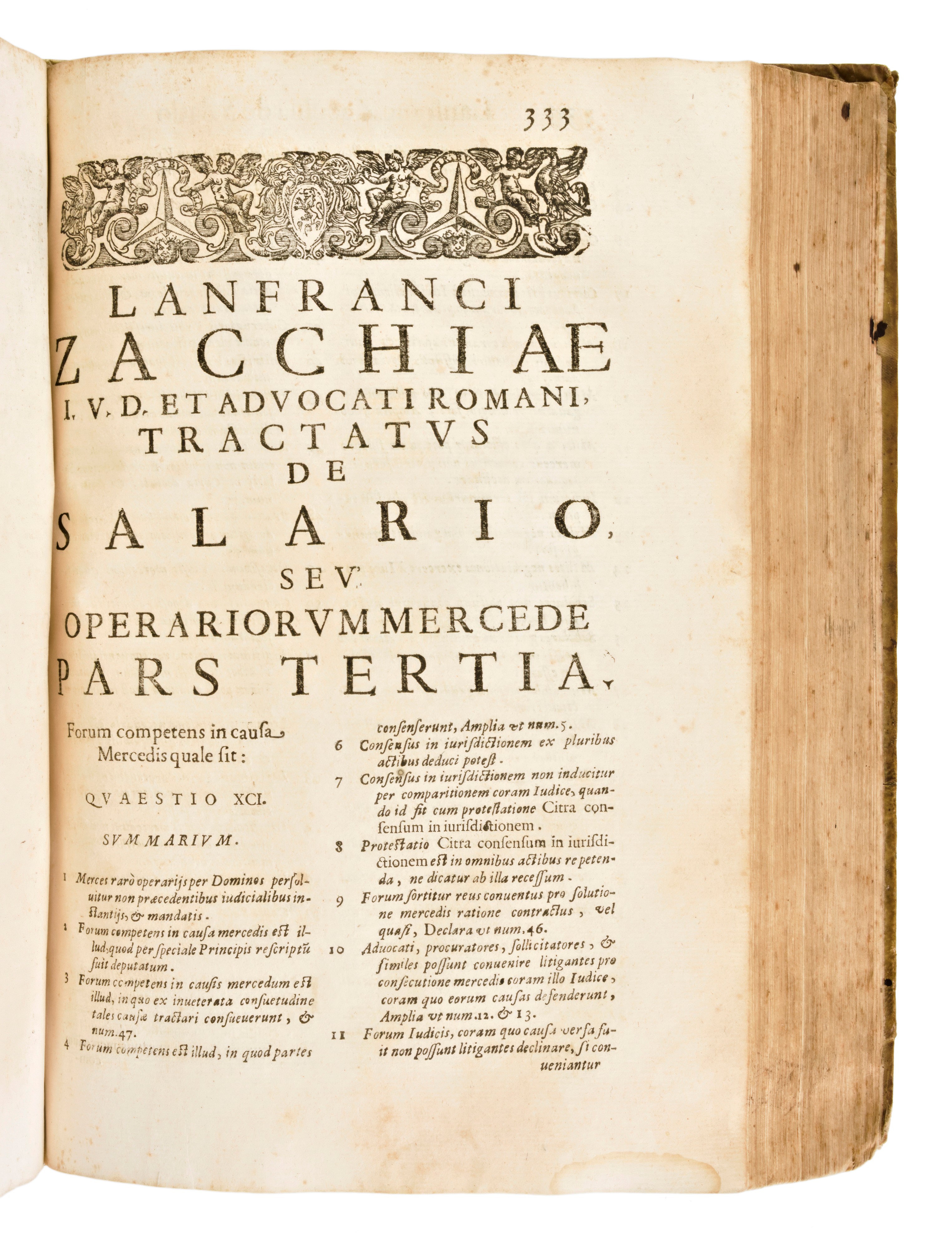 [economia] Zacchiae, Lanfranci : Et Advocati Romani De Salario,... in Romae, N. Tinassi 1658. Uni...