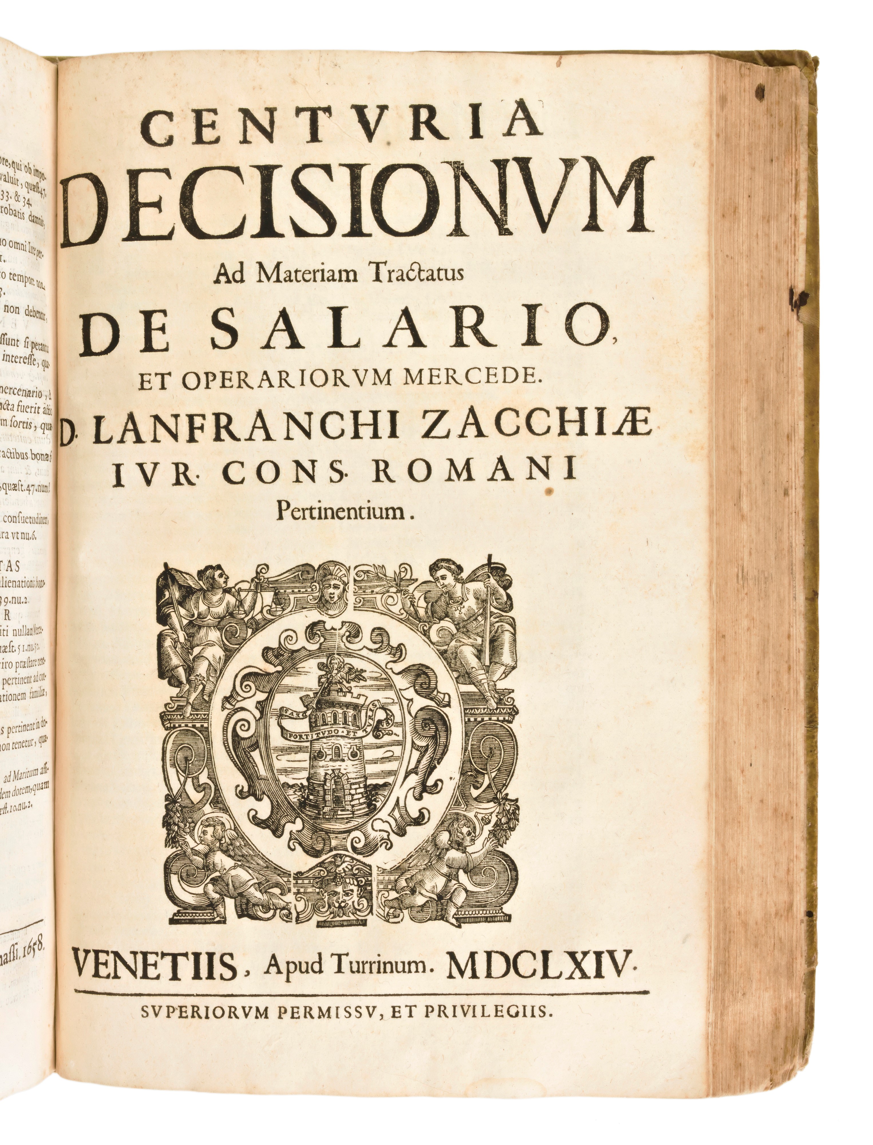 [economia] Zacchiae, Lanfranci : Et Advocati Romani De Salario,... in Romae, N. Tinassi 1658. Uni...