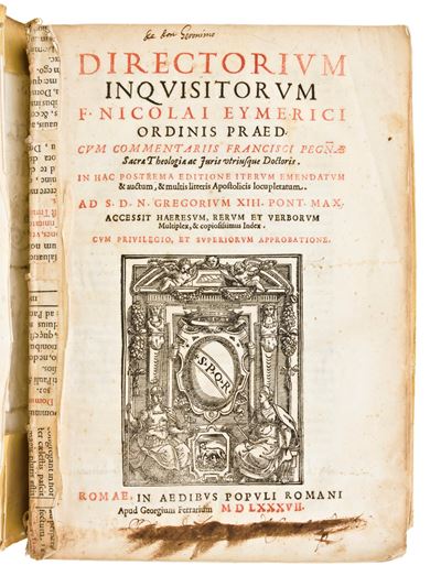 [inquisizione] Eymerich, Nicolás : Directorium Inquisitorum F. Nicolai Eymerici Ordinis Praed. Cu...