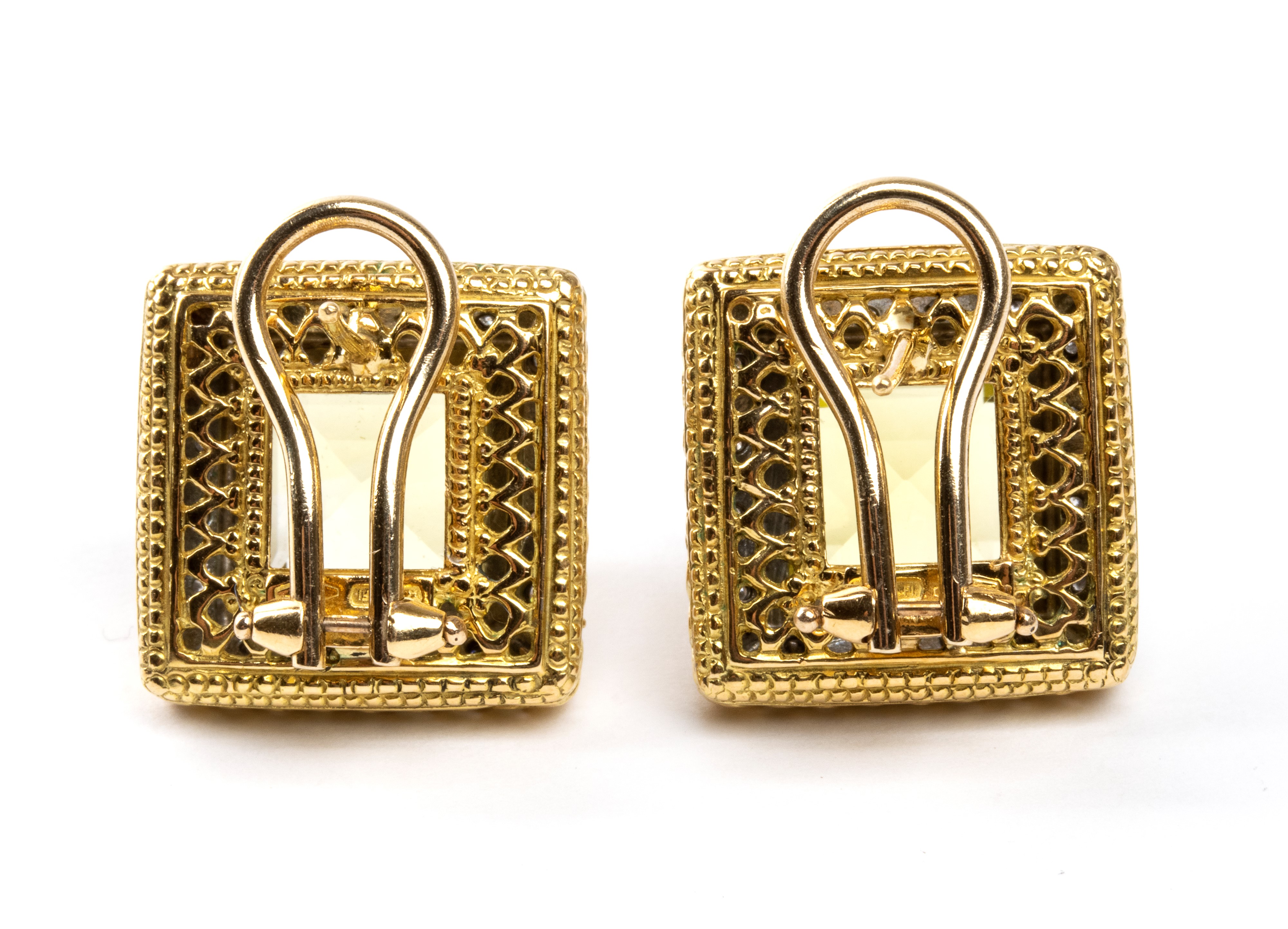 Orecchini in oro 18k con quarzi verdi e diamanti, coppia
