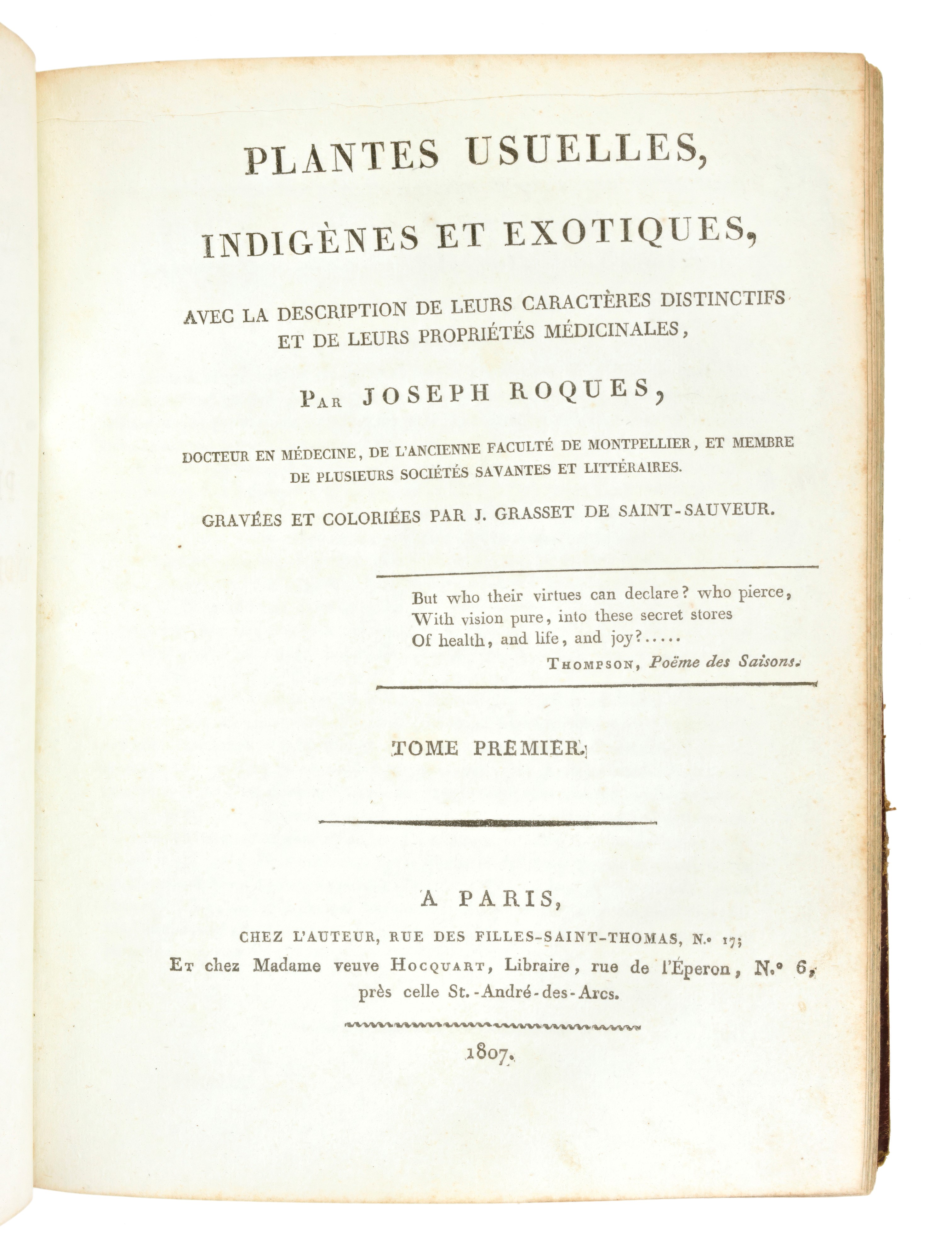 [ BOTANICA / ERBARIO ] ROQUES Joseph : Plantes usuelles, indigènes et exotiques. Tome premier (-s...