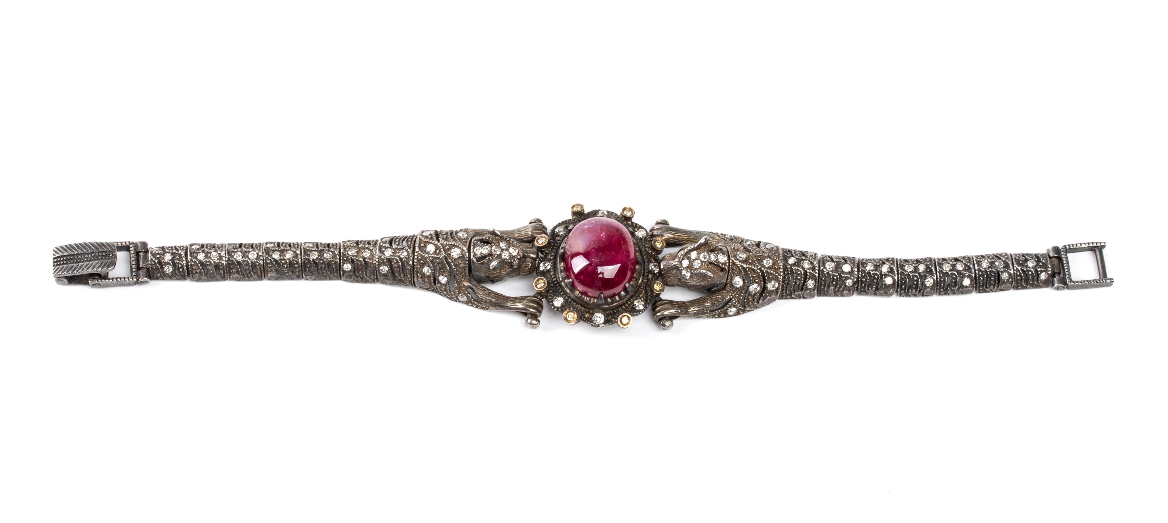 Bracciale in argento con diamanti e rubino