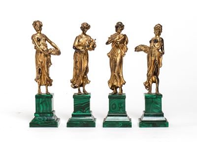 Gruppo di sculture italiane, Quattro Stagioni, argento dorato su basi in malachite