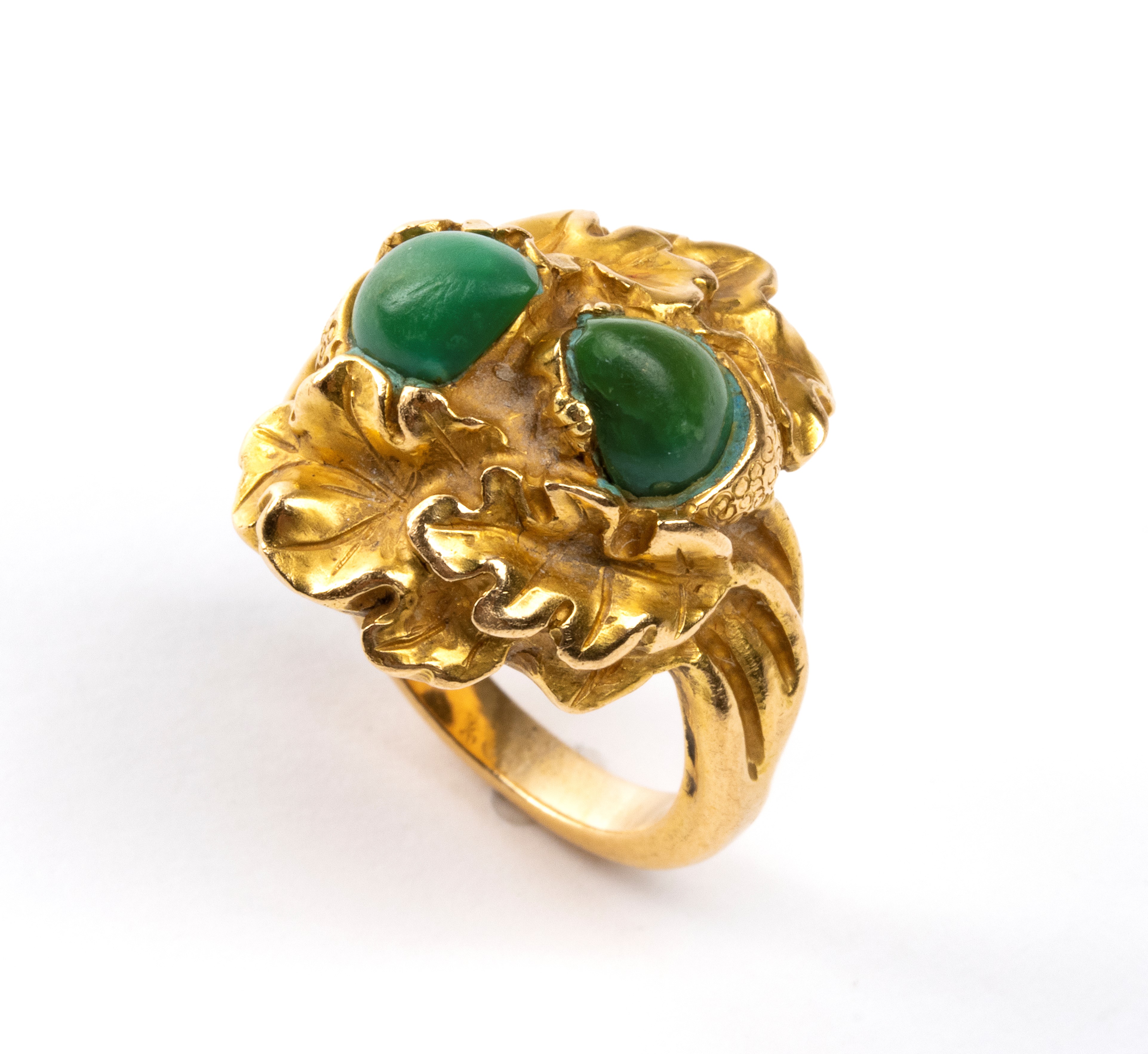 Corelli - Demi parure in oro giallo 18 k con foglie di quercia e turchesi (orecchini e anello)