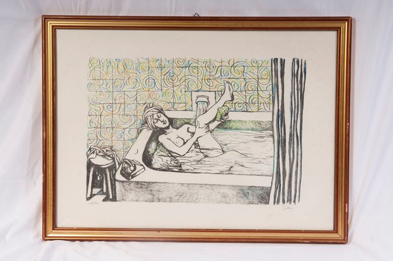 Renato Guttuso - Donna al bagno, multiplo su carta
