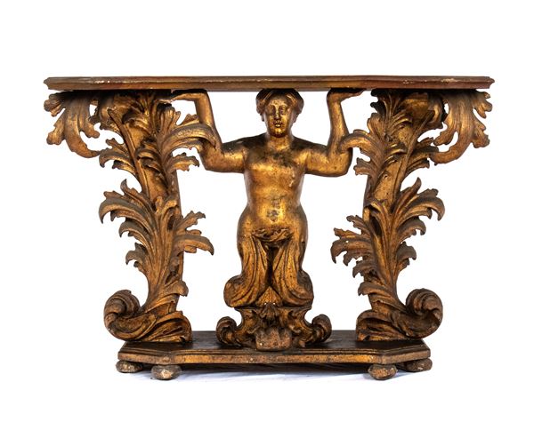  Italian Louis XV gilded wood console table 