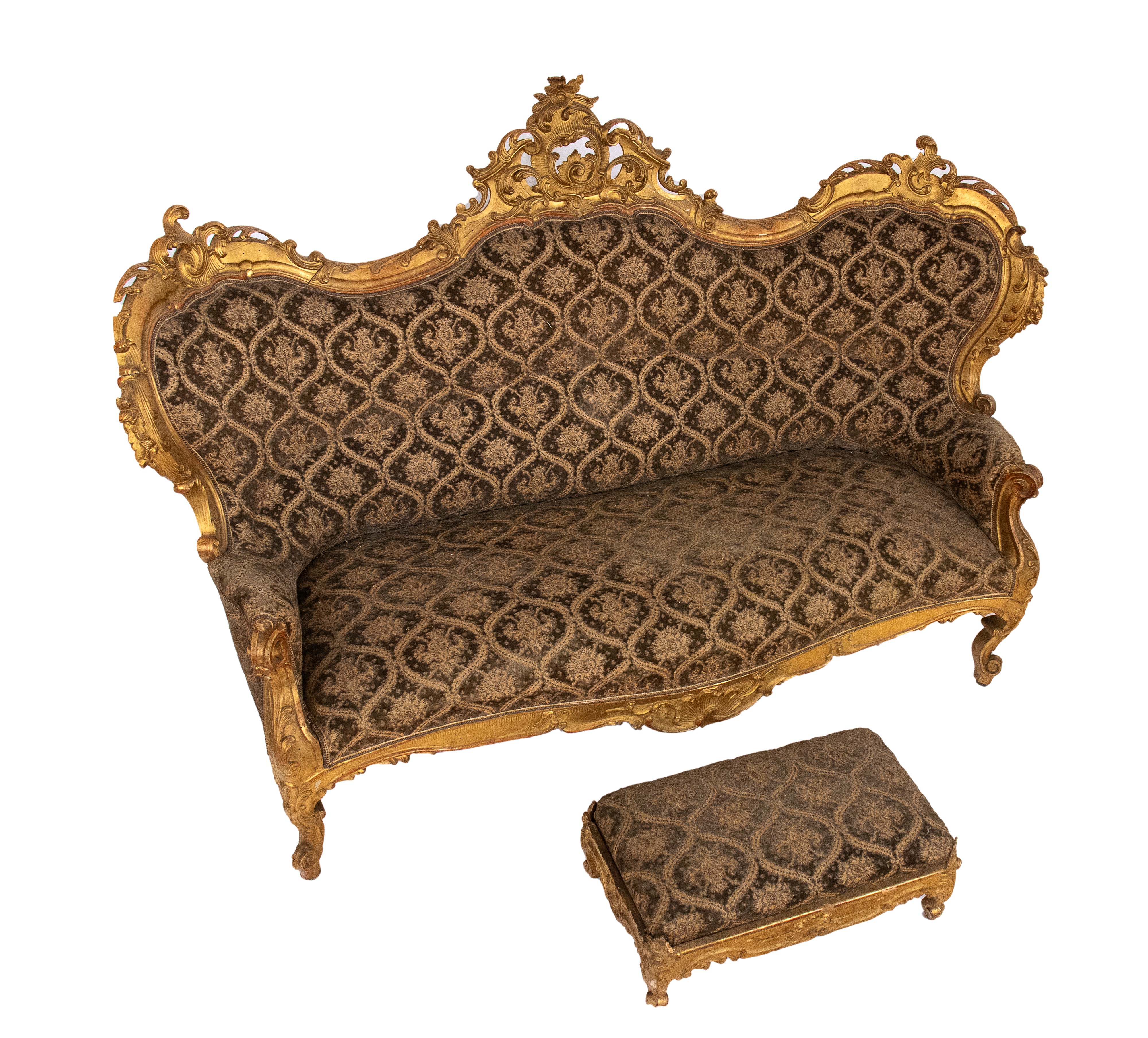 Divano dorato Luigi XVI italiano con poggiapiedi