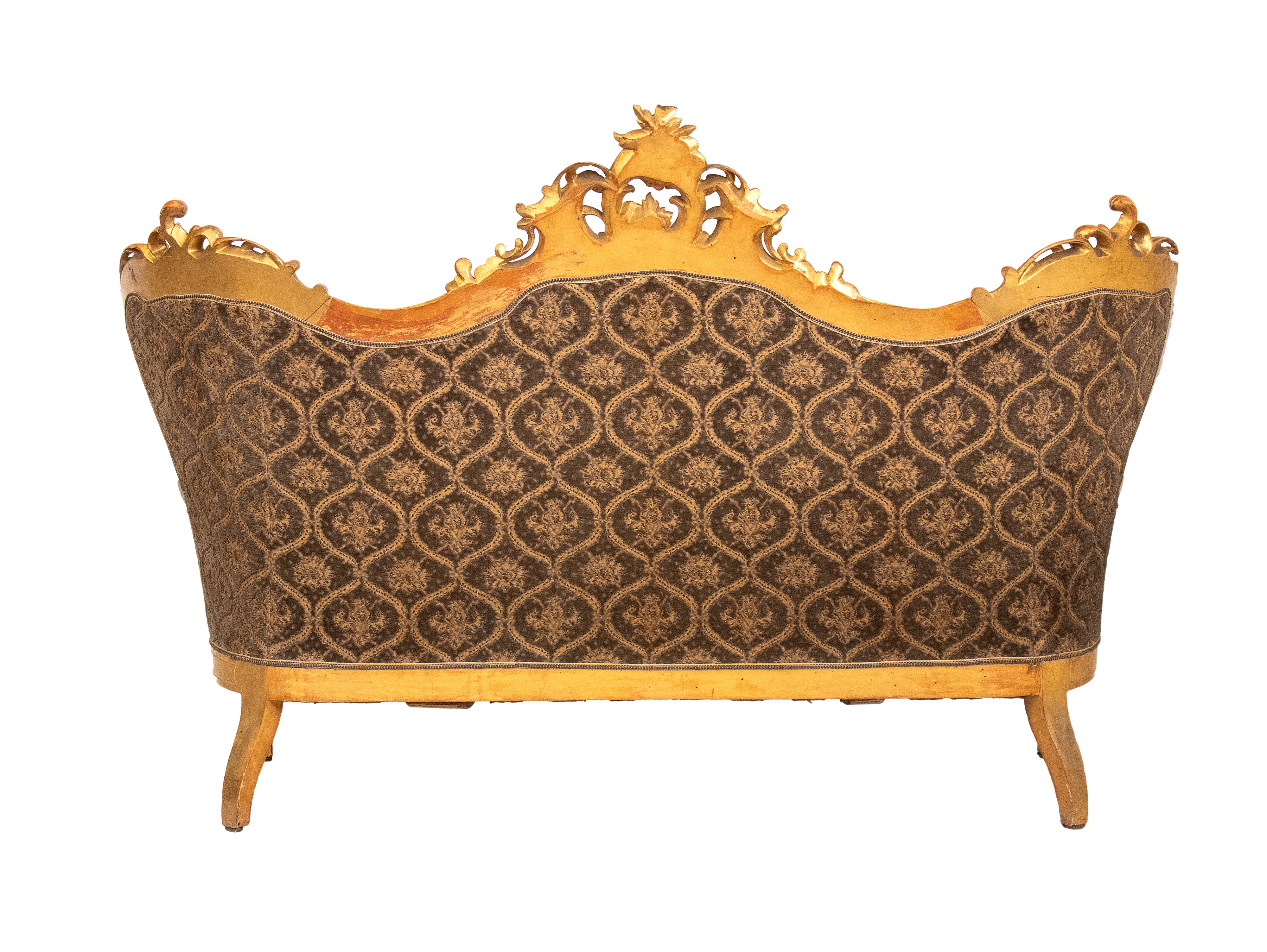 Divano dorato Luigi XVI italiano con poggiapiedi