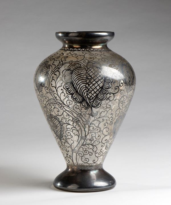 Glass and silver vase 